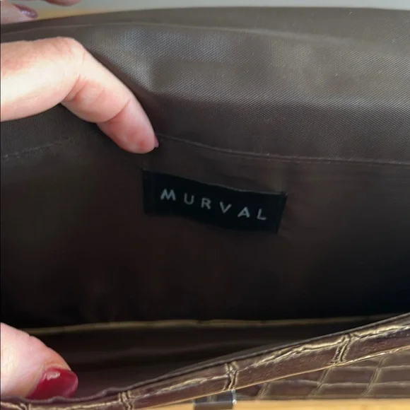 Murval Brown Crocodile-Embossed Clutch - Picture 4 of 5